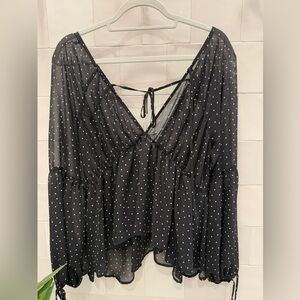For love and lemons long sleeve sheer black polka dot top